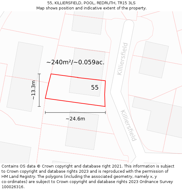 55, KILLIERSFIELD, POOL, REDRUTH, TR15 3LS: Plot and title map
