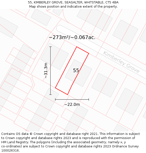 55, KIMBERLEY GROVE, SEASALTER, WHITSTABLE, CT5 4BA: Plot and title map