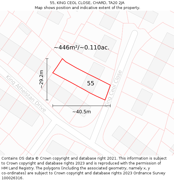 55, KING CEOL CLOSE, CHARD, TA20 2JA: Plot and title map