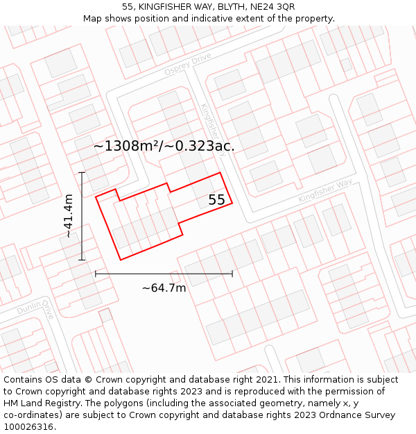 55, KINGFISHER WAY, BLYTH, NE24 3QR: Plot and title map