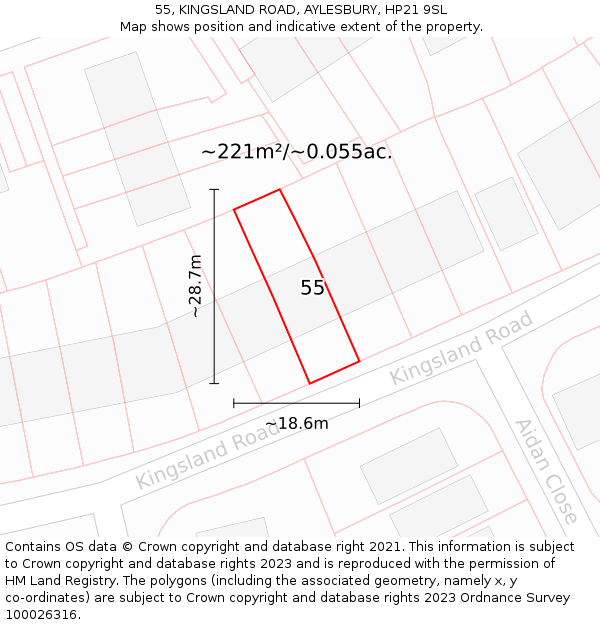 55, KINGSLAND ROAD, AYLESBURY, HP21 9SL: Plot and title map