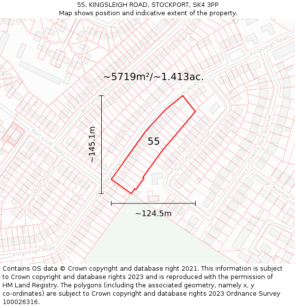 55, KINGSLEIGH ROAD, STOCKPORT, SK4 3PP: Plot and title map
