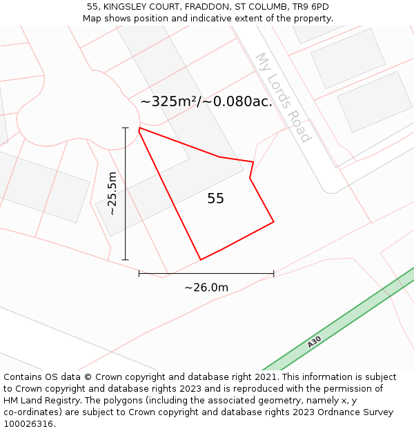 55, KINGSLEY COURT, FRADDON, ST COLUMB, TR9 6PD: Plot and title map