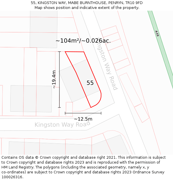 55, KINGSTON WAY, MABE BURNTHOUSE, PENRYN, TR10 9FD: Plot and title map