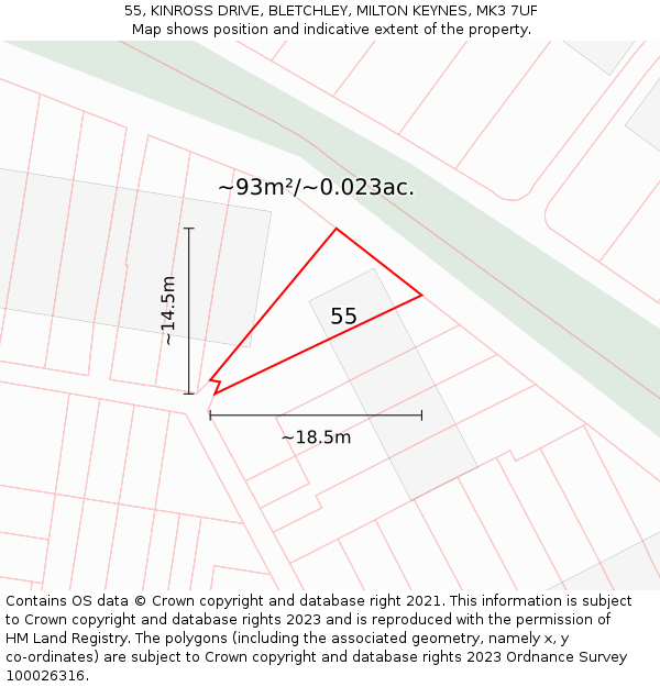 55, KINROSS DRIVE, BLETCHLEY, MILTON KEYNES, MK3 7UF: Plot and title map