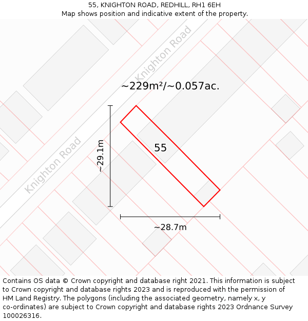 55, KNIGHTON ROAD, REDHILL, RH1 6EH: Plot and title map