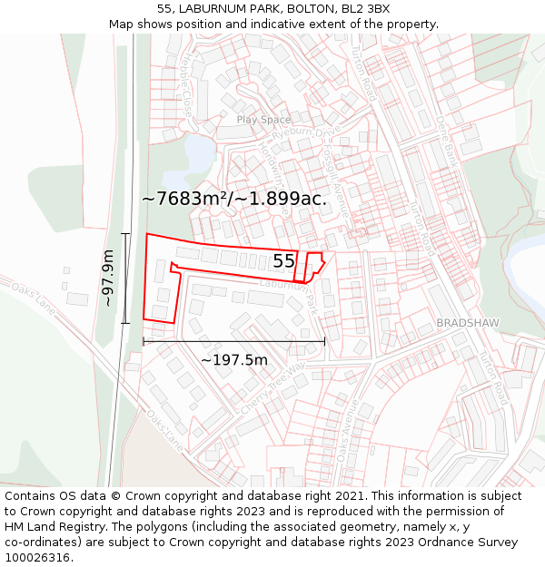 55, LABURNUM PARK, BOLTON, BL2 3BX: Plot and title map