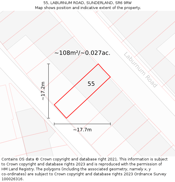 55, LABURNUM ROAD, SUNDERLAND, SR6 9RW: Plot and title map