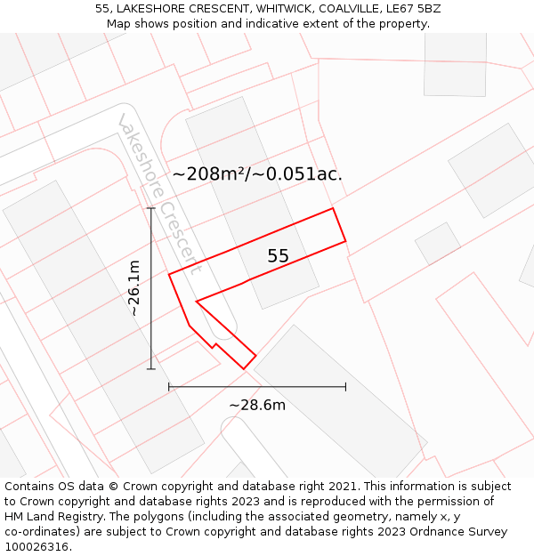 55, LAKESHORE CRESCENT, WHITWICK, COALVILLE, LE67 5BZ: Plot and title map
