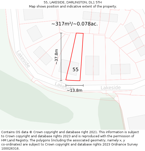 55, LAKESIDE, DARLINGTON, DL1 5TH: Plot and title map