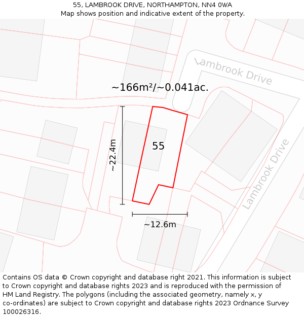 55, LAMBROOK DRIVE, NORTHAMPTON, NN4 0WA: Plot and title map