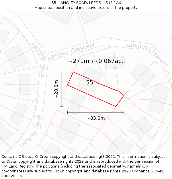 55, LANGLEY ROAD, LEEDS, LS13 1AX: Plot and title map