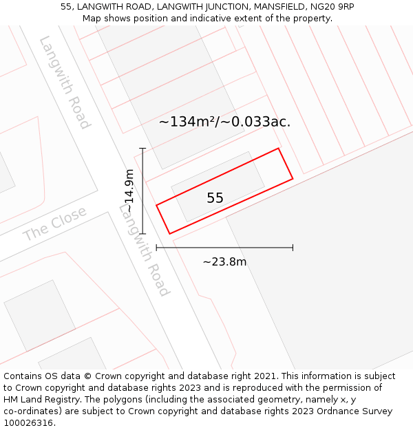 55, LANGWITH ROAD, LANGWITH JUNCTION, MANSFIELD, NG20 9RP: Plot and title map
