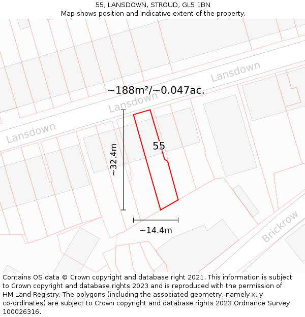 55, LANSDOWN, STROUD, GL5 1BN: Plot and title map