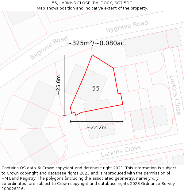 55, LARKINS CLOSE, BALDOCK, SG7 5DG: Plot and title map