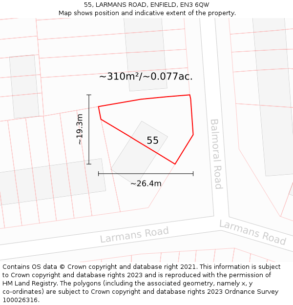 55, LARMANS ROAD, ENFIELD, EN3 6QW: Plot and title map
