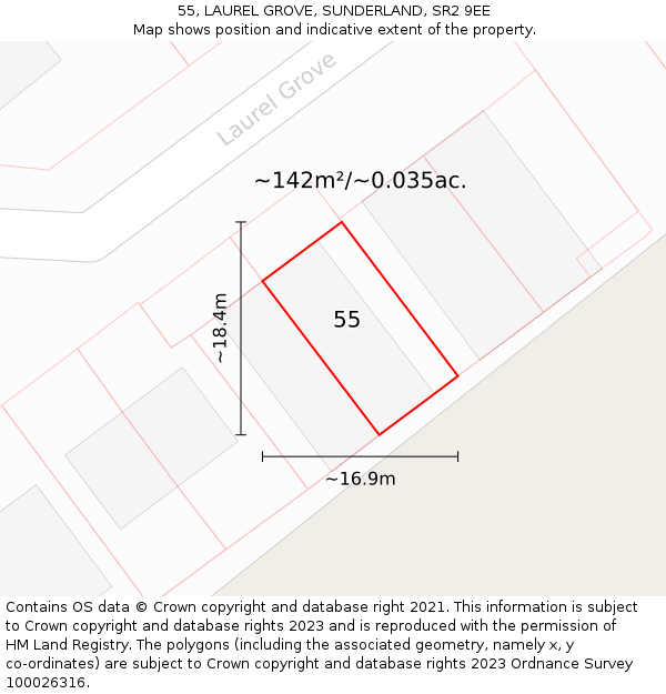 55, LAUREL GROVE, SUNDERLAND, SR2 9EE: Plot and title map