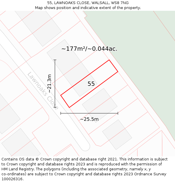 55, LAWNOAKS CLOSE, WALSALL, WS8 7NG: Plot and title map