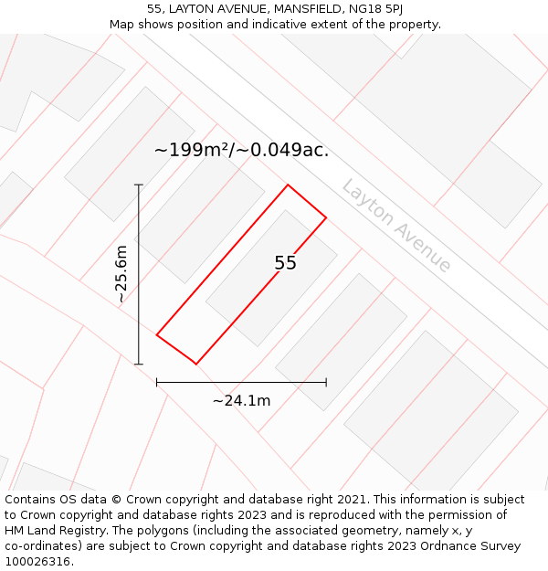 55, LAYTON AVENUE, MANSFIELD, NG18 5PJ: Plot and title map