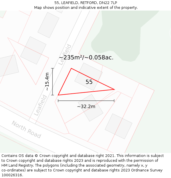55, LEAFIELD, RETFORD, DN22 7LP: Plot and title map