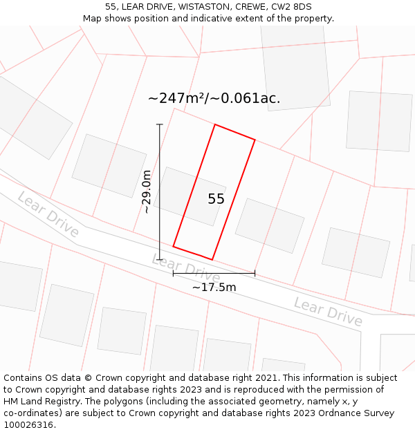 55, LEAR DRIVE, WISTASTON, CREWE, CW2 8DS: Plot and title map