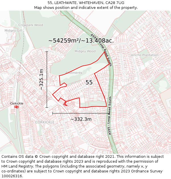 55, LEATHWAITE, WHITEHAVEN, CA28 7UG: Plot and title map