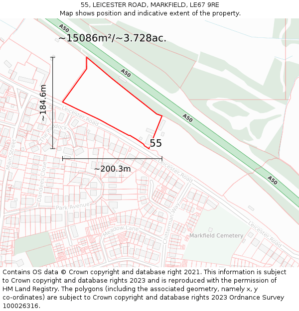 55, LEICESTER ROAD, MARKFIELD, LE67 9RE: Plot and title map