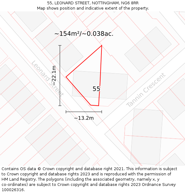 55, LEONARD STREET, NOTTINGHAM, NG6 8RR: Plot and title map