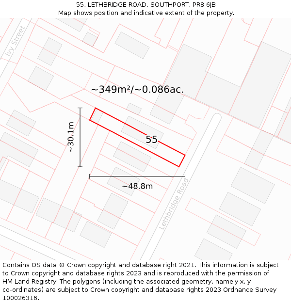 55, LETHBRIDGE ROAD, SOUTHPORT, PR8 6JB: Plot and title map