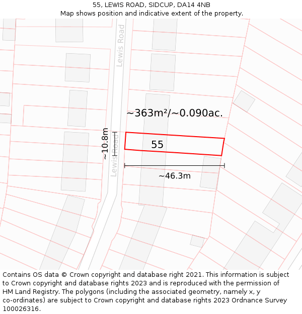 55, LEWIS ROAD, SIDCUP, DA14 4NB: Plot and title map