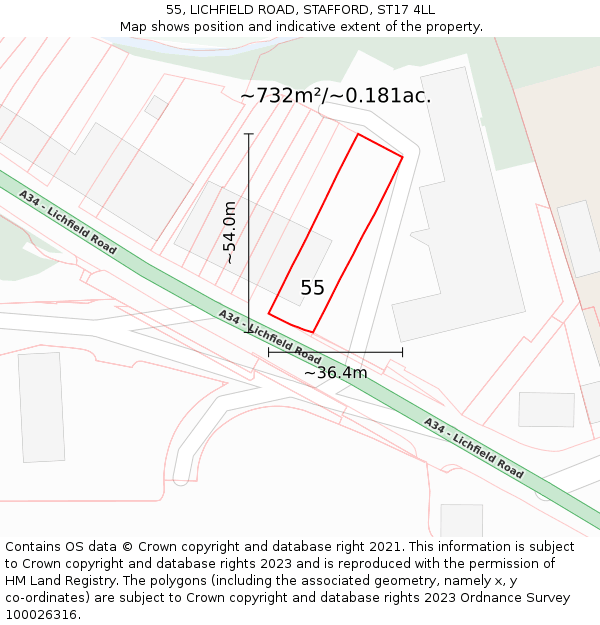 55, LICHFIELD ROAD, STAFFORD, ST17 4LL: Plot and title map