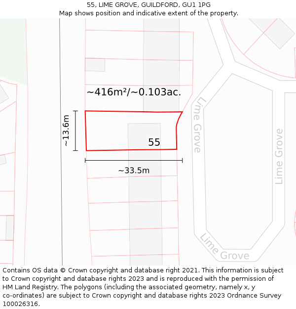 55, LIME GROVE, GUILDFORD, GU1 1PG: Plot and title map