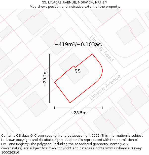 55, LINACRE AVENUE, NORWICH, NR7 8JY: Plot and title map