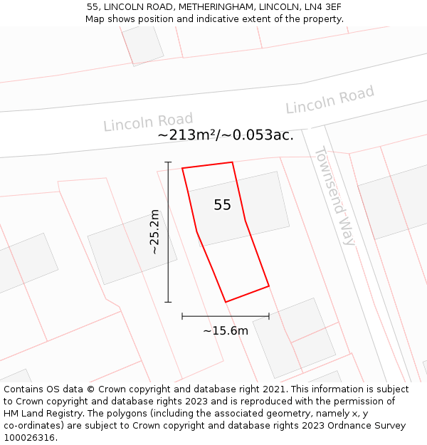 55, LINCOLN ROAD, METHERINGHAM, LINCOLN, LN4 3EF: Plot and title map