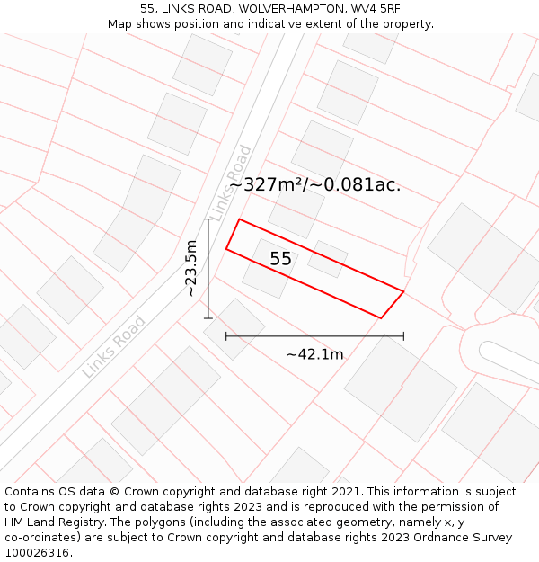 55, LINKS ROAD, WOLVERHAMPTON, WV4 5RF: Plot and title map