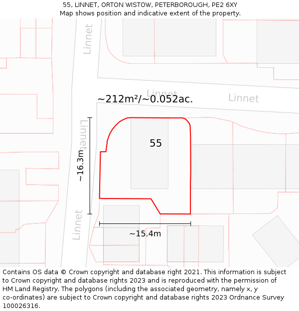 55, LINNET, ORTON WISTOW, PETERBOROUGH, PE2 6XY: Plot and title map
