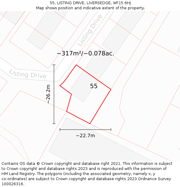 55, LISTING DRIVE, LIVERSEDGE, WF15 6HJ: Plot and title map