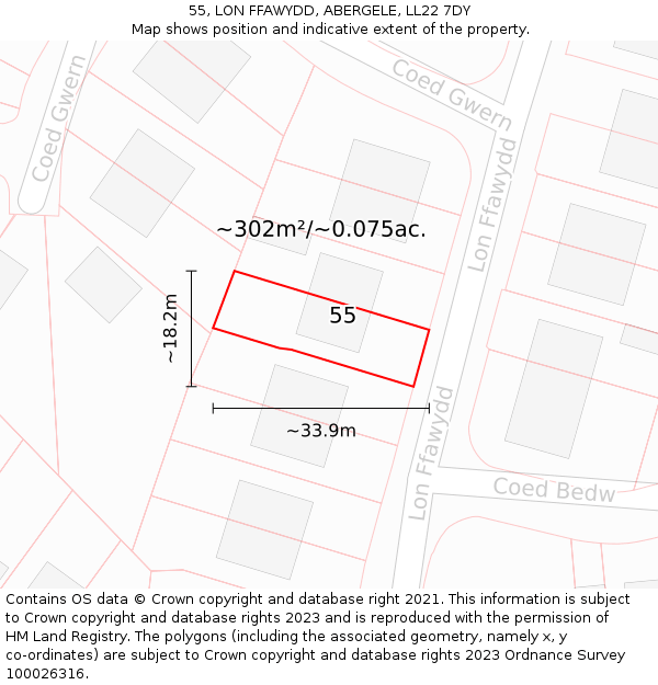 55, LON FFAWYDD, ABERGELE, LL22 7DY: Plot and title map