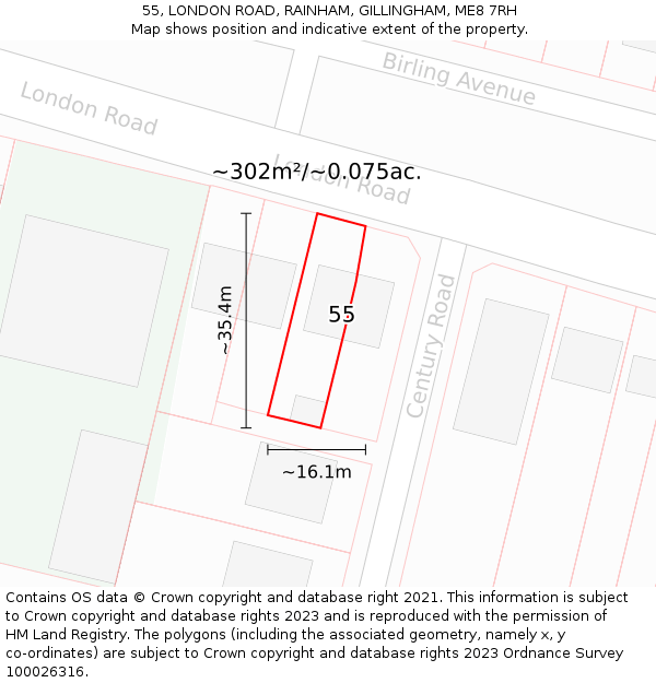 55, LONDON ROAD, RAINHAM, GILLINGHAM, ME8 7RH: Plot and title map