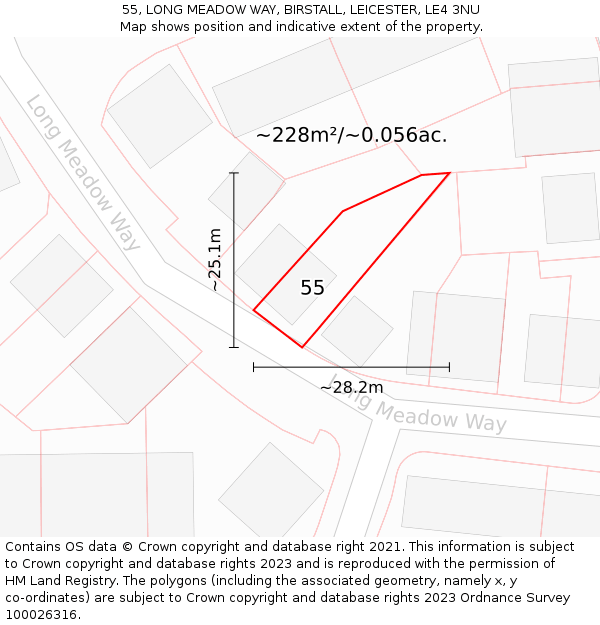 55, LONG MEADOW WAY, BIRSTALL, LEICESTER, LE4 3NU: Plot and title map