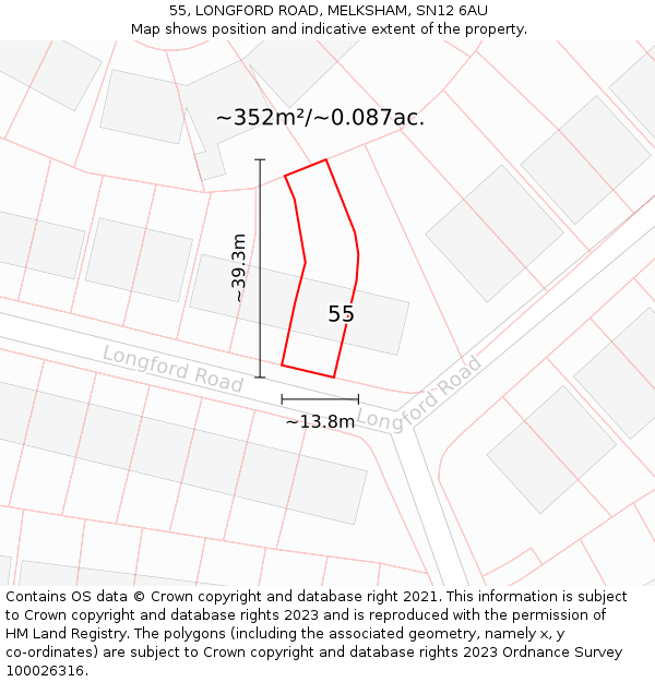 55, LONGFORD ROAD, MELKSHAM, SN12 6AU: Plot and title map