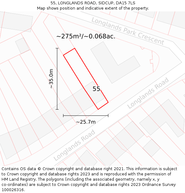55, LONGLANDS ROAD, SIDCUP, DA15 7LS: Plot and title map