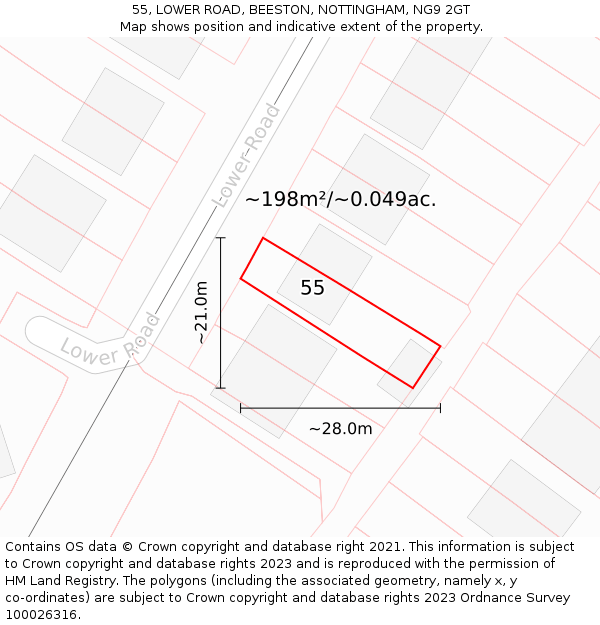 55, LOWER ROAD, BEESTON, NOTTINGHAM, NG9 2GT: Plot and title map
