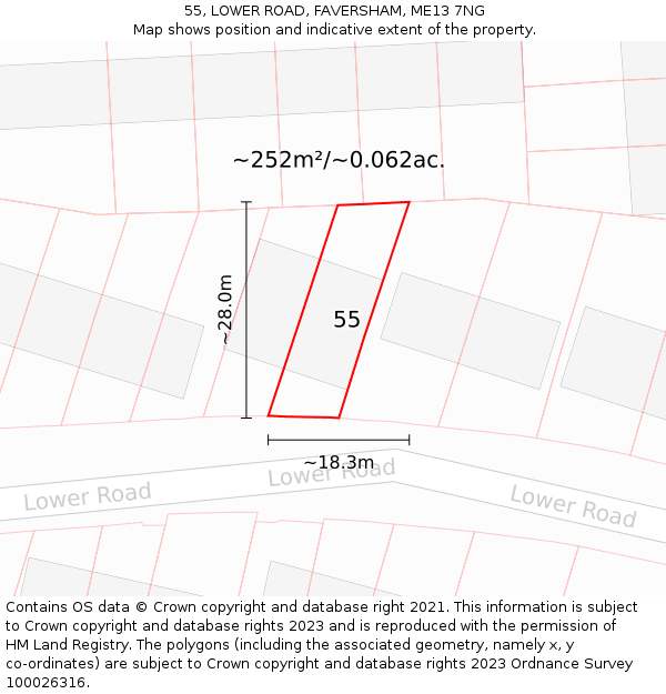 55, LOWER ROAD, FAVERSHAM, ME13 7NG: Plot and title map