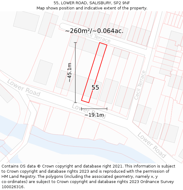 55, LOWER ROAD, SALISBURY, SP2 9NF: Plot and title map