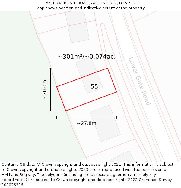 55, LOWERGATE ROAD, ACCRINGTON, BB5 6LN: Plot and title map