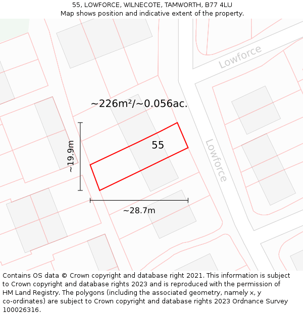 55, LOWFORCE, WILNECOTE, TAMWORTH, B77 4LU: Plot and title map