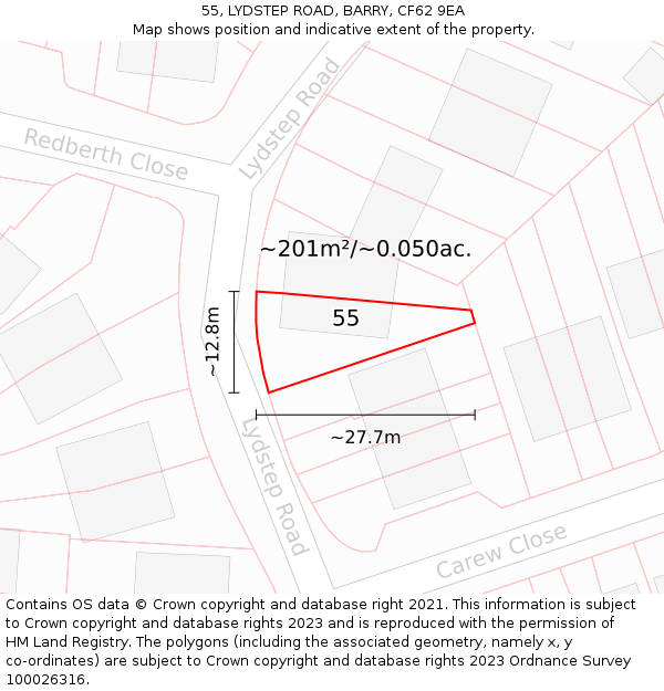 55, LYDSTEP ROAD, BARRY, CF62 9EA: Plot and title map