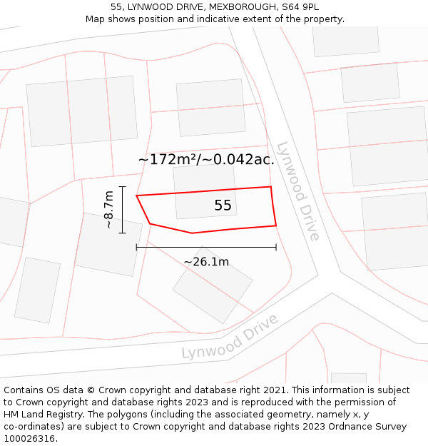 55, LYNWOOD DRIVE, MEXBOROUGH, S64 9PL: Plot and title map
