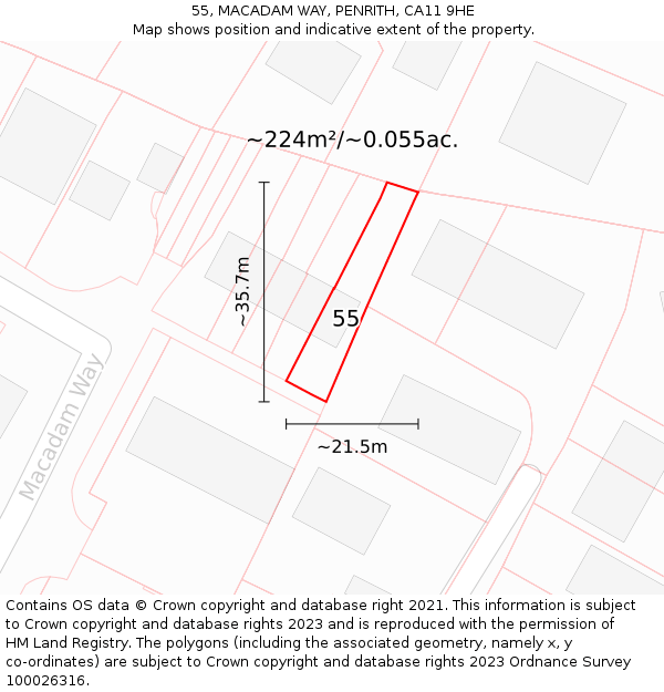 55, MACADAM WAY, PENRITH, CA11 9HE: Plot and title map